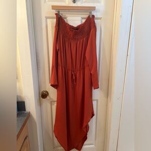 boohoo off the shoulder dip hem skater dress boohoo Off The Shoulder Dip Hem Skater Dress